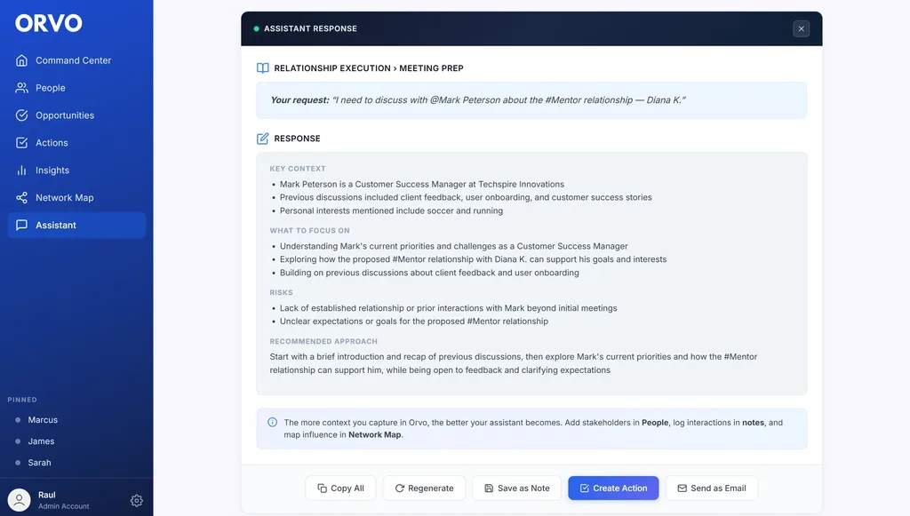 Orvo Assistant — AI-powered meeting preparation with stakeholder context