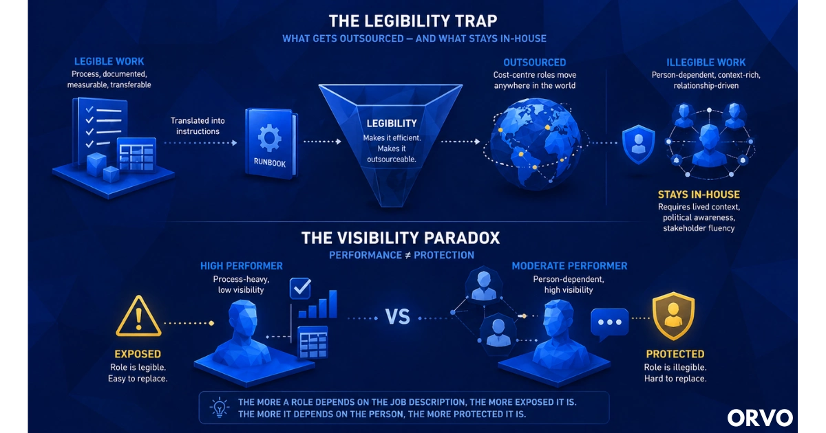 The legibility trap and visibility paradox — what gets outsourced and what stays in-house