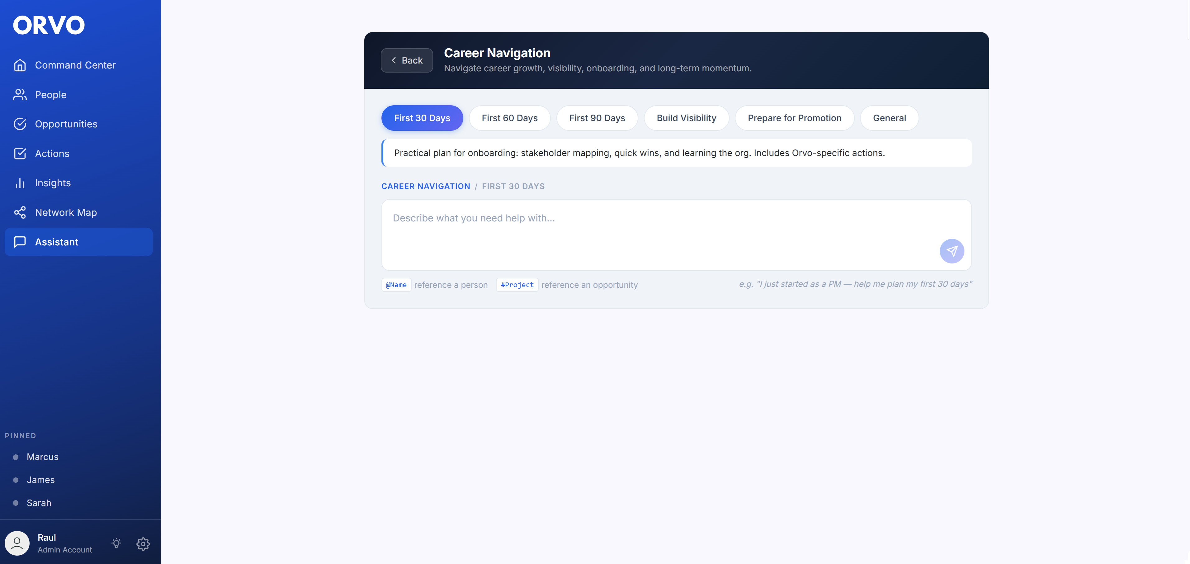Orvo AI Assistant generating executive meeting preparation brief